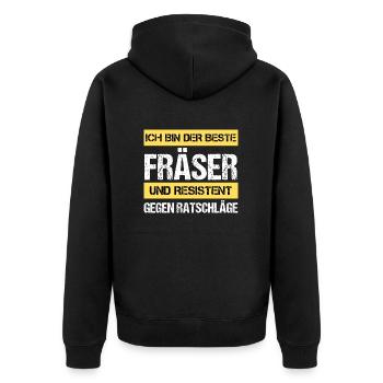 Resistenter Fräser - Unisex Premium Bio Zip Hoodie - Schwarz - Hinten - Nico (187cm)