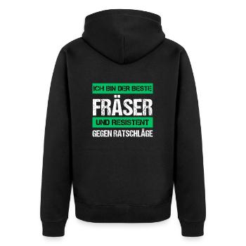 Resistenter Fräser - Unisex Premium Bio Zip Hoodie - Schwarz - Hinten - Nico (187cm)