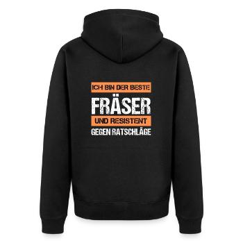 Resistenter Fräser - Unisex Premium Bio Zip Hoodie - Schwarz - Hinten - Nico (187cm)