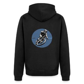 Downhill Mountainbiker - Unisex Premium Bio Zip Hoodie - Schwarz - Hinten - Nico (187cm)