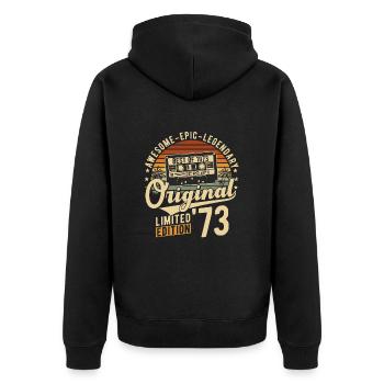 1973 Jahrgang Retro Vintage Geburstag Geschenk - Unisex Premium Bio Zip Hoodie - Schwarz - Hinten - Nico (187cm)