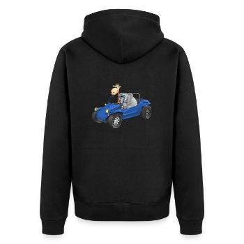 Elefant und Giraffe in Buggy - Unisex Premium Bio Zip Hoodie - Schwarz - Hinten - Nico (187cm)