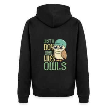 Just A Boy Who Loves Owls - Unisex Premium Bio Zip Hoodie - Schwarz - Hinten - Nico (187cm)