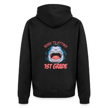 Ready To Attack 1st Grade Shark First Day Of - Unisex Premium Bio Zip Hoodie - Schwarz - Hinten - Nico (187cm)