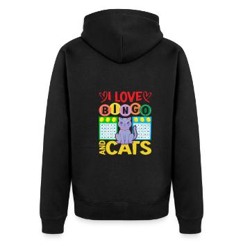 I Love Bingo And Cats Funny Bingo Player Cat Lover - Unisex Premium Bio Zip Hoodie - Schwarz - Hinten - Nico (187cm)