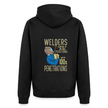 Welders Can Do It In All Positions Funny Welding - Unisex Premium Bio Zip Hoodie - Schwarz - Hinten - Nico (187cm)
