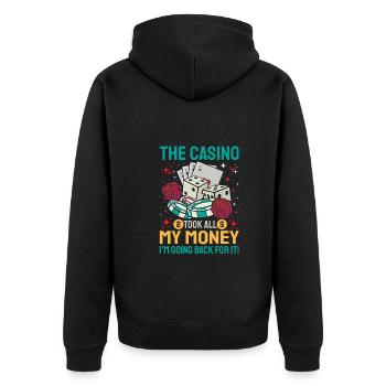 Funny Casino Gambling Slot Machine - Unisex Premium Bio Zip Hoodie - Schwarz - Hinten - Nico (187cm)