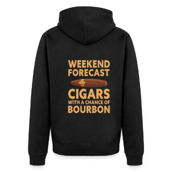 Weekend Forecast Cigars With A Chance Of Bourbon - Unisex Premium Bio Zip Hoodie - Schwarz - Hinten - Nico (187cm)