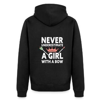 Never Underestimate A Girl With A Bow Funny - Unisex Premium Organic Zip Hoodie - black - Back - Nico (187cm)
