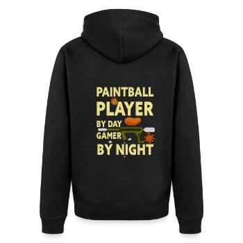Paintball Player By Day Gamer By Night - Unisex Premium Bio Zip Hoodie - Schwarz - Hinten - Nico (187cm)