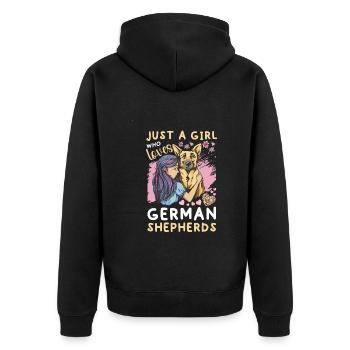 Just A Girl Who Loves German Shepherds - Unisex Premium Bio Zip Hoodie - Schwarz - Hinten - Nico (187cm)