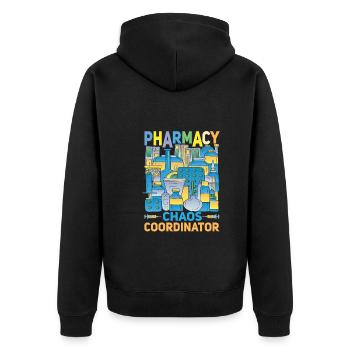 Coordinateur du chaos de la pharmacie Drôle de pharmacien - Veste à capuche bio Premium Unisexe - noir - Dos - Nico (187cm)