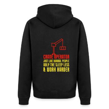 Crane Operator Work Harder Funny Heavy Equipment - Unisex Premium Bio Zip Hoodie - Schwarz - Hinten - Nico (187cm)