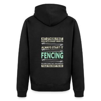 Funny Fencing Saying Fencer - Unisex Premium Bio Zip Hoodie - Schwarz - Hinten - Nico (187cm)