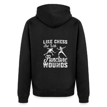 Like Chess But With Puncture Wounds Funny Fencing - Unisex Premium Bio Zip Hoodie - Schwarz - Hinten - Nico (187cm)