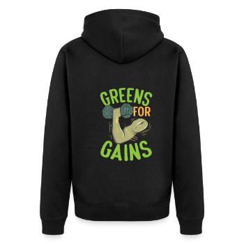 Greens For Gains Vegetarian Vegan Fitness - Unisex Premium Bio Zip Hoodie - Schwarz - Hinten - Nico (187cm)