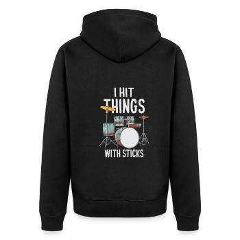 I Hit Things With Sticks Frunny Drummer - Veste à capuche bio Premium Unisexe - noir - Dos - Nico (187cm)