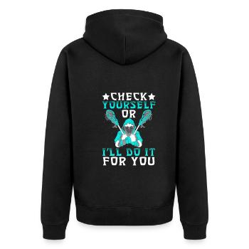 Vérifiez vous-même Drôle de joueur de crosse - Veste à capuche bio Premium Unisexe - noir - Dos - Nico (187cm)