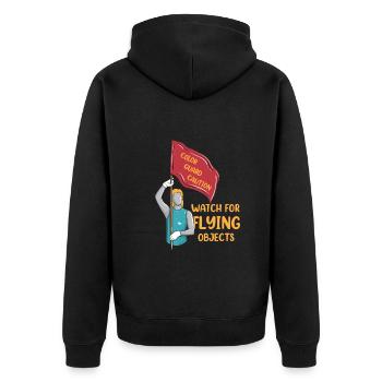 Color Guard Caution Watch For Flying Objects Funny - Unisex Premium Bio Zip Hoodie - Schwarz - Hinten - Nico (187cm)