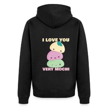 I Love You Very Mochi Funny Japanese Mochi Dessert - Unisex Premium Organic Zip Hoodie - black - Back - Nico (187cm)