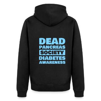 Dead Pancreas Society Diabetes Awareness T1D - Unisex Premium Bio Zip Hoodie - Schwarz - Hinten - Nico (187cm)