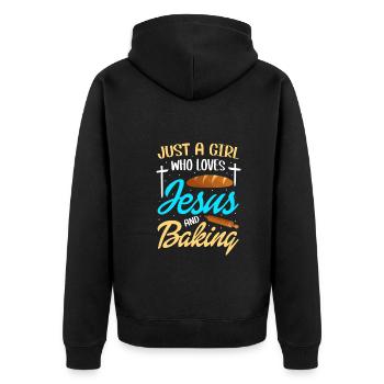 Just A Girl Who Loves Jesus And Baking - Unisex Premium Bio Zip Hoodie - Schwarz - Hinten - Nico (187cm)