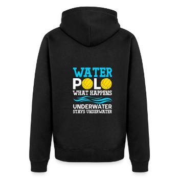 Water polo What happens underwater Stays - Unisex Premium Bio Zip Hoodie - Schwarz - Hinten - Nico (187cm)