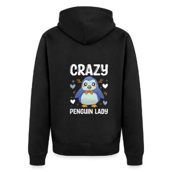 Crazy Penguin Lady Funny Animal Zookeeper - Unisex Premium Bio Zip Hoodie - Schwarz - Hinten - Nico (187cm)