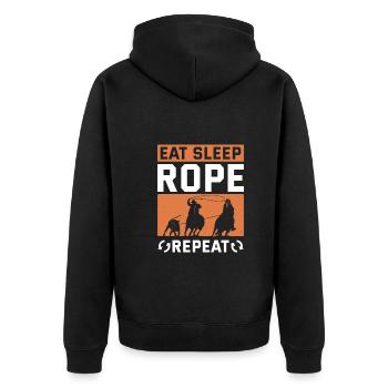 Eat Sleep Rope Repeat Funny Western Cowboy Rodeo - Unisex Premium Bio Zip Hoodie - Schwarz - Hinten - Nico (187cm)