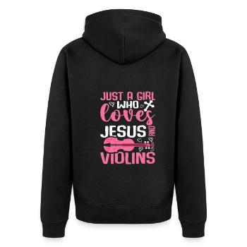 Just A Girl Who Loves Jesus And Violins - Unisex Premium Bio Zip Hoodie - Schwarz - Hinten - Nico (187cm)