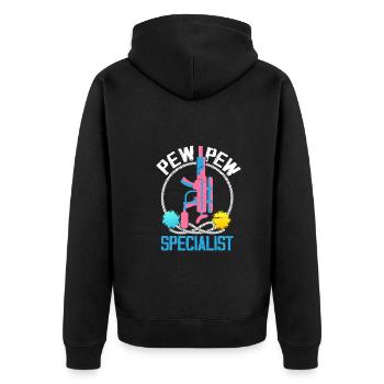 Pew Pew Specialist Paintball Player - Unisex Premium Organic Zip Hoodie - black - Back - Nico (187cm)
