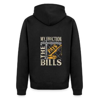 My Errection Pays The Bills Funny Crane Operator - Unisex Premium Bio Zip Hoodie - Schwarz - Hinten - Nico (187cm)