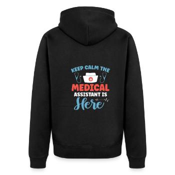 Keep Calm The Medical Assistant Is Here Clinical - Unisex Premium Organic Zip Hoodie - black - Back - Nico (187cm)