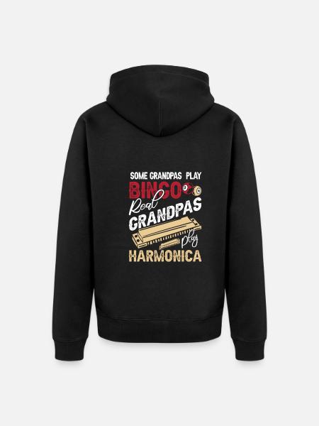 Harmonica Grandpa Funny Harmonica Player - Unisex Premium Organic Zip Hoodie - black