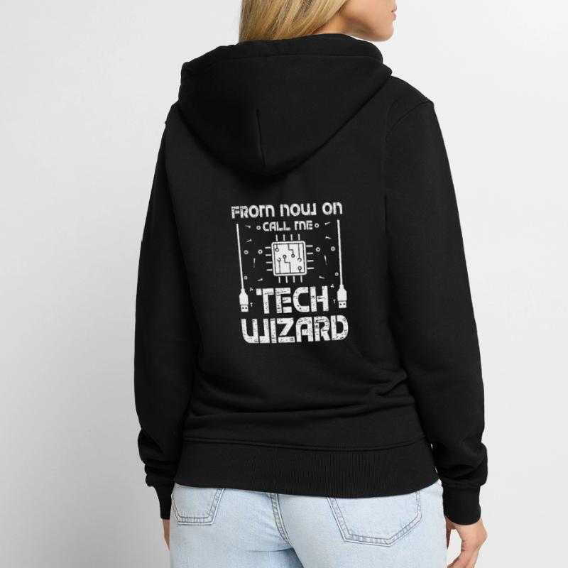 Call Me Tech Wizard Funny IT Support Computer Unisex Premium Organic Zip Hoodie