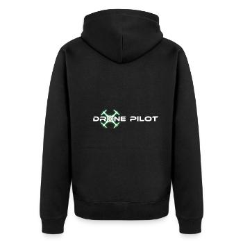 Drohnenpilot Glow Effekt - Unisex Premium Bio Zip Hoodie - Schwarz - Hinten - Nico (187cm)