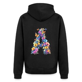 A – Floraler Anfangsbuchstabe 💐🌼🦋 - Unisex Premium Bio Zip Hoodie - Schwarz - Hinten - Nico (187cm)