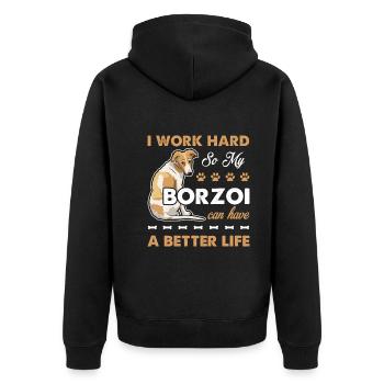 Barsoi Gib meinem Barsoi ein besseres Leben - Unisex Premium Bio Zip Hoodie - Schwarz - Hinten - Nico (187cm)