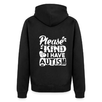 Autismusbewusstsein Ich habe Autismus - Unisex Premium Bio Zip Hoodie - Schwarz - Hinten - Nico (187cm)