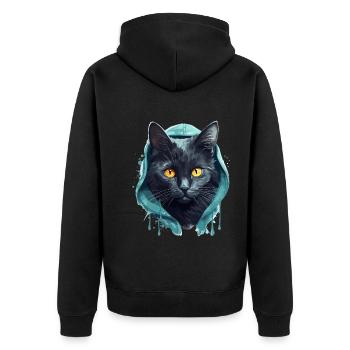 Cat Head Black Cat Bombay Happy Cat Cats - Unisex Premium Organic Zip Hoodie - black - Back - Nico (187cm)