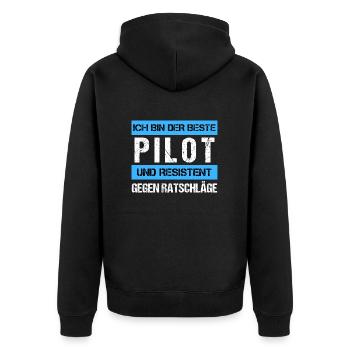 Resistenter Pilot - Unisex Premium Bio Zip Hoodie - Schwarz - Hinten - Nico (187cm)