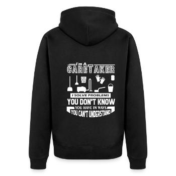 Caretaker Caretaker Solves Problems - Unisex Premium Organic Zip Hoodie - black - Back - Nico (187cm)