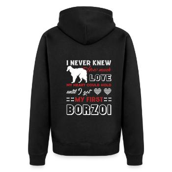 I Love My First Borzoi - Unisex Premium Organic Zip Hoodie - black - Back - Nico (187cm)