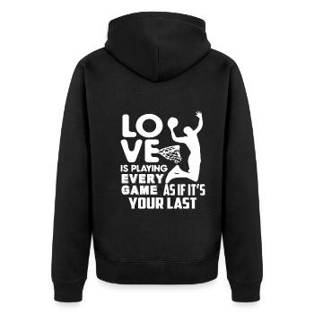 Basketball Love Is Playing Basketball - Unisex Premium Organic Zip Hoodie - black - Back - Nico (187cm)