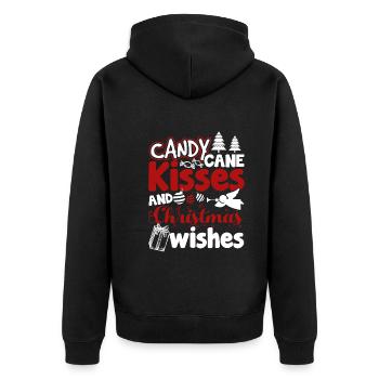 Weihnachtswünsche Zuckerstangenküsse - Unisex Premium Bio Zip Hoodie - Schwarz - Hinten - Nico (187cm)