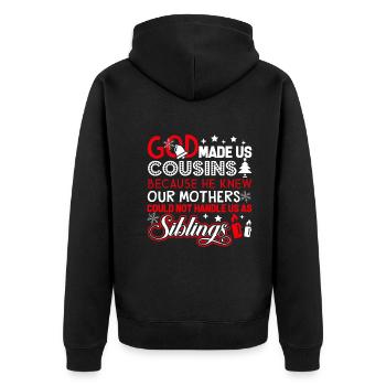 Christmas God Made Us Cousins - Unisex Premium Organic Zip Hoodie - black - Back - Nico (187cm)