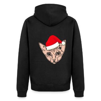 Christmas Santa Sphynx Cat - Unisex Premium Organic Zip Hoodie - black - Back - Nico (187cm)