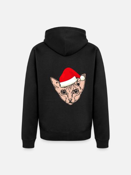 Christmas Santa Sphynx Cat - Unisex Premium Organic Zip Hoodie - black