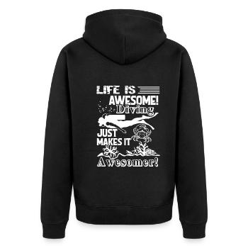 Diving Makes Life Better - Unisex Premium Organic Zip Hoodie - black - Back - Nico (187cm)