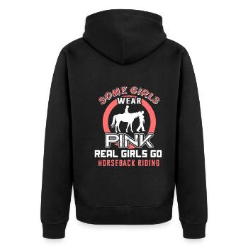 Horseback Riding Real Girls Go Horseback Riding - Unisex Premium Organic Zip Hoodie - black - Back - Nico (187cm)